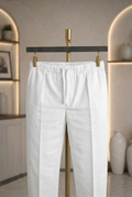 White Linen Drawstring Trouser Pant by French Cuff
