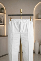 White Linen Drawstring Trouser Pant by French Cuff