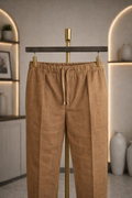 Brown Linen Drawstring Trouser Pant by French Cuff