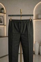 Black Linen Drawstring Trouser Pant by French Cuff