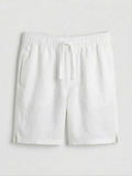 White Linen Drawstring Shorts by French Cuff