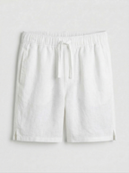 White Linen Drawstring Shorts by French Cuff