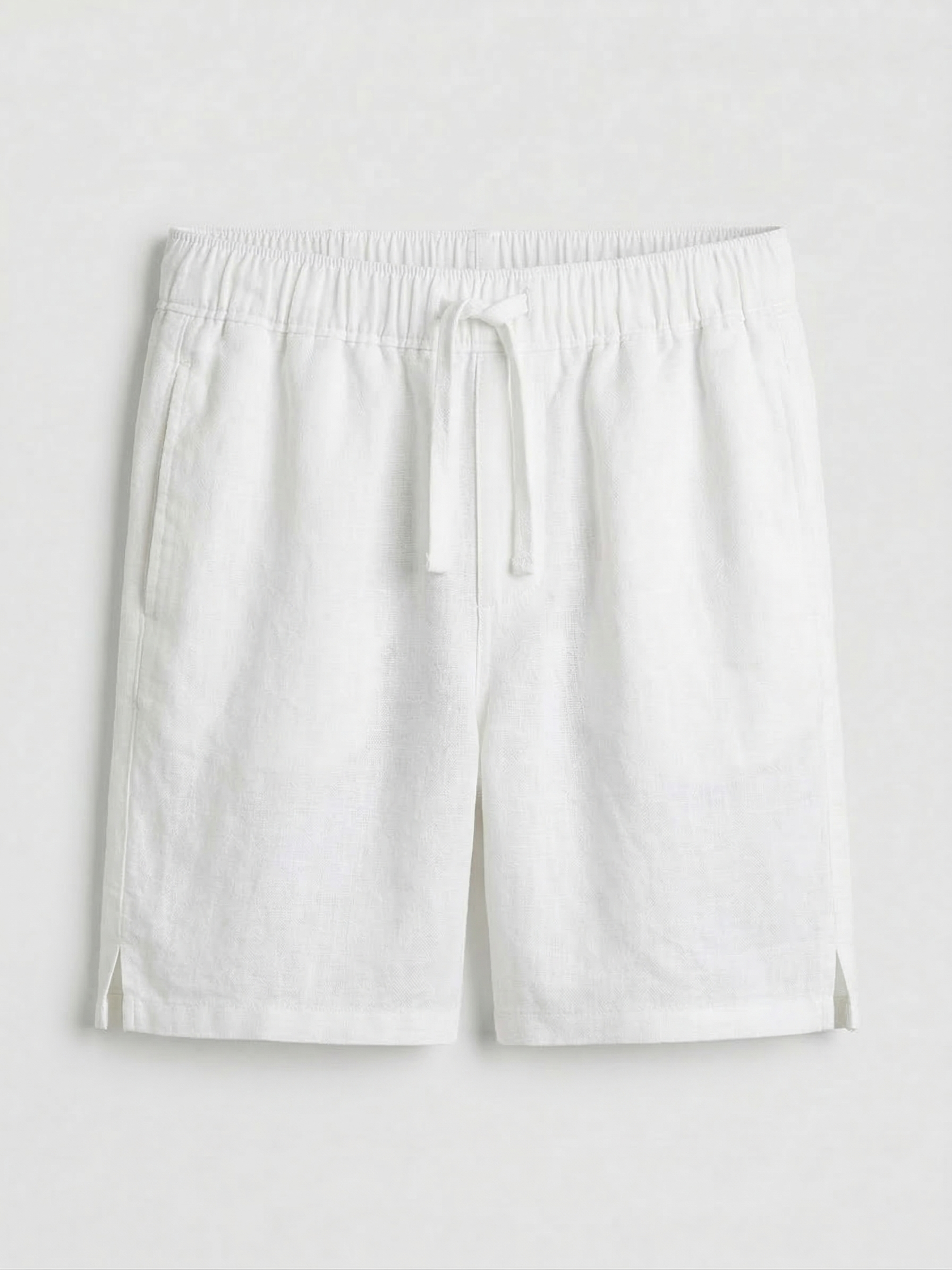White Linen Drawstring Shorts by French Cuff