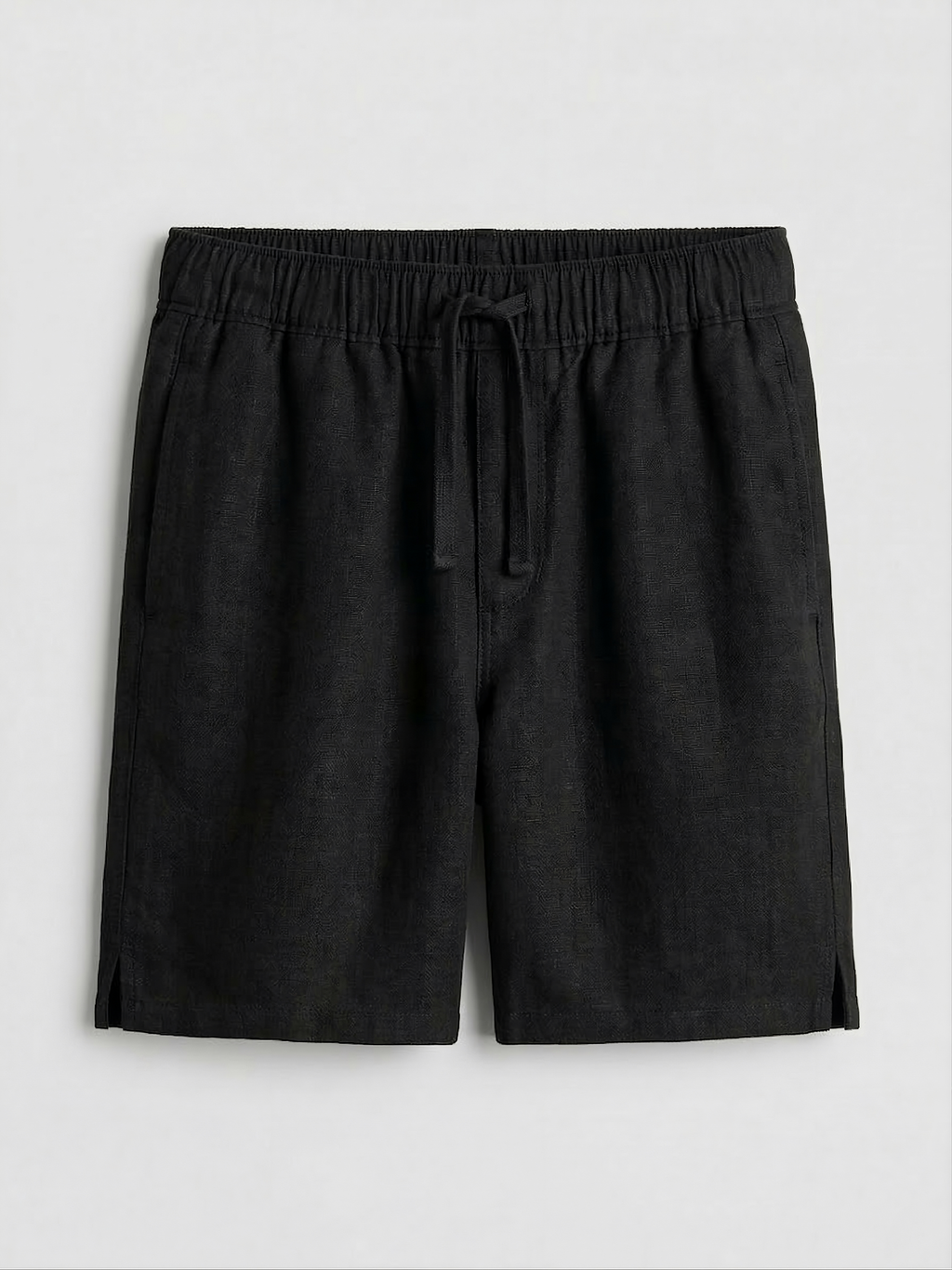 Black Linen Drawstring Shorts by French Cuff