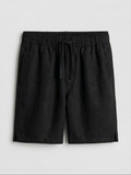 Black Linen Drawstring Shorts by French Cuff