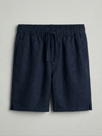 Navy Blue Linen Drawstring Shorts by French Cuff