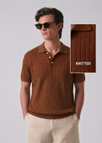 Espresso Textured Half Sleeves Knit Polo T-Shirt