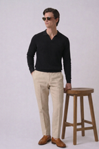 Black Textured Full Sleeves Knit Polo T-Shirt