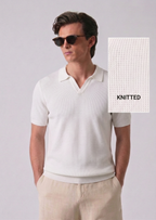 White Textured Half Sleeves Knit Polo T-Shirt