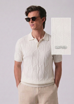 White Braided Textured Half Sleeves Knit Polo T-Shirt
