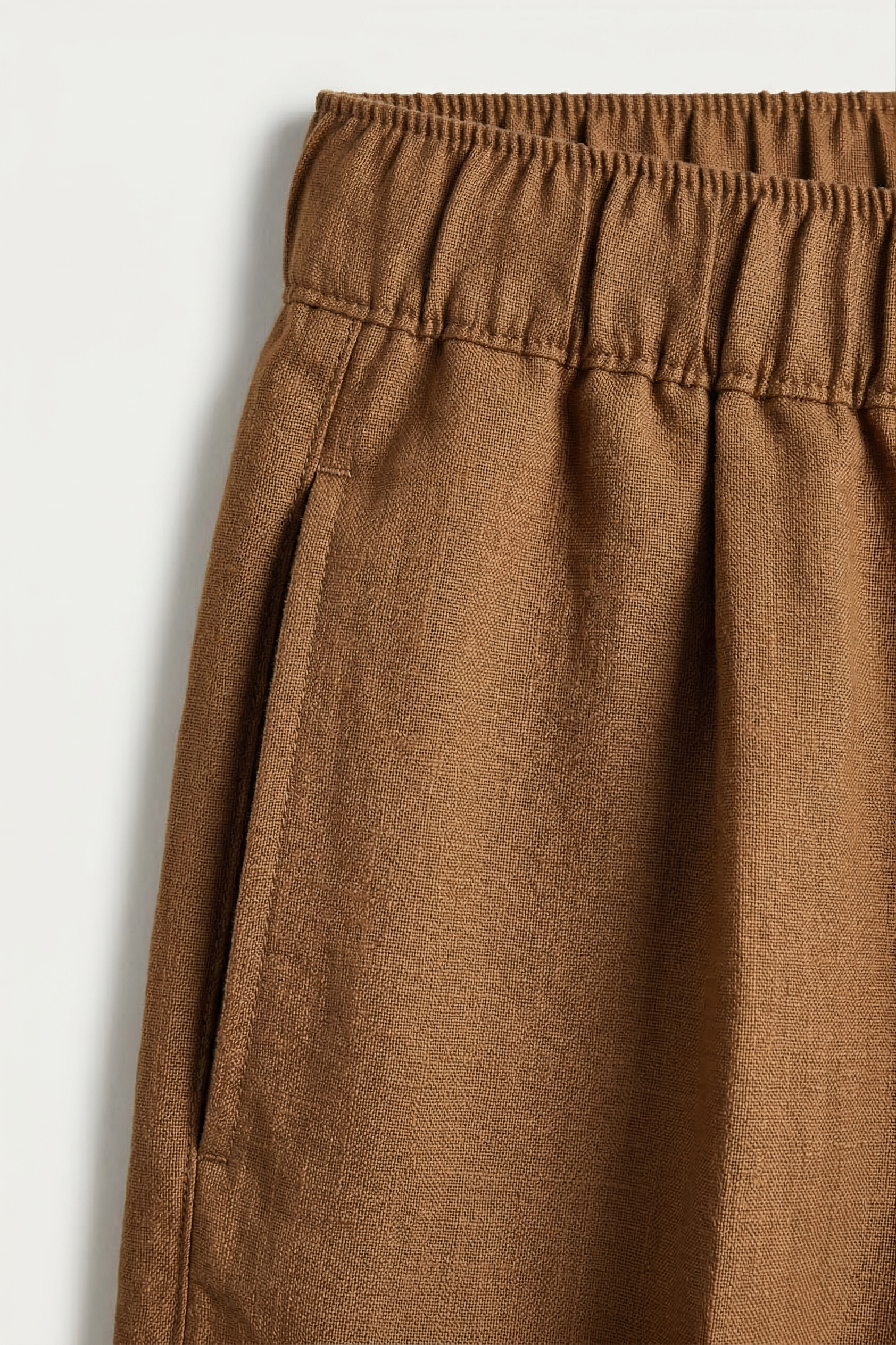 Brown Linen Drawstring Shorts by French Cuff