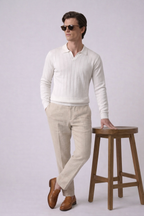 White Contour Textured Full Sleeves Knit Polo T-shirt