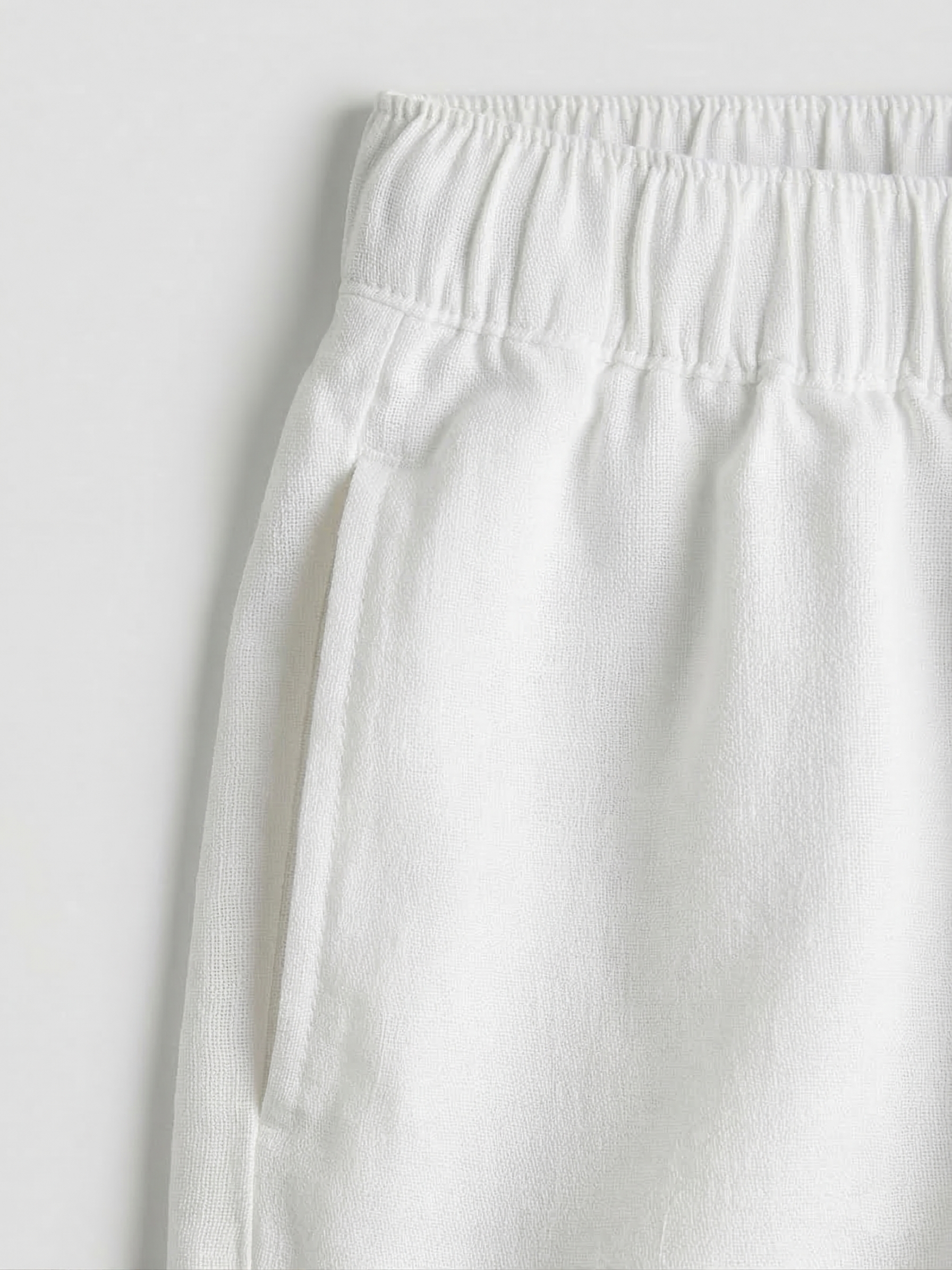 White Linen Drawstring Shorts by French Cuff
