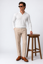 White Textured Half Sleeves Knit Polo T-Shirt
