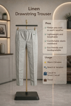 Light Grey Linen Drawstring Trouser Pant by French Cuff