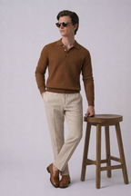 Espresso Textured Full Sleeves Knit Polo T-Shirt