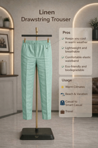 Minty Green Linen Drawstring Trouser Pant by French Cuff