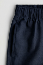 Navy Blue Linen Drawstring Shorts by French Cuff