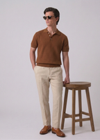 Espresso Textured Half Sleeves Knit Polo T-Shirt