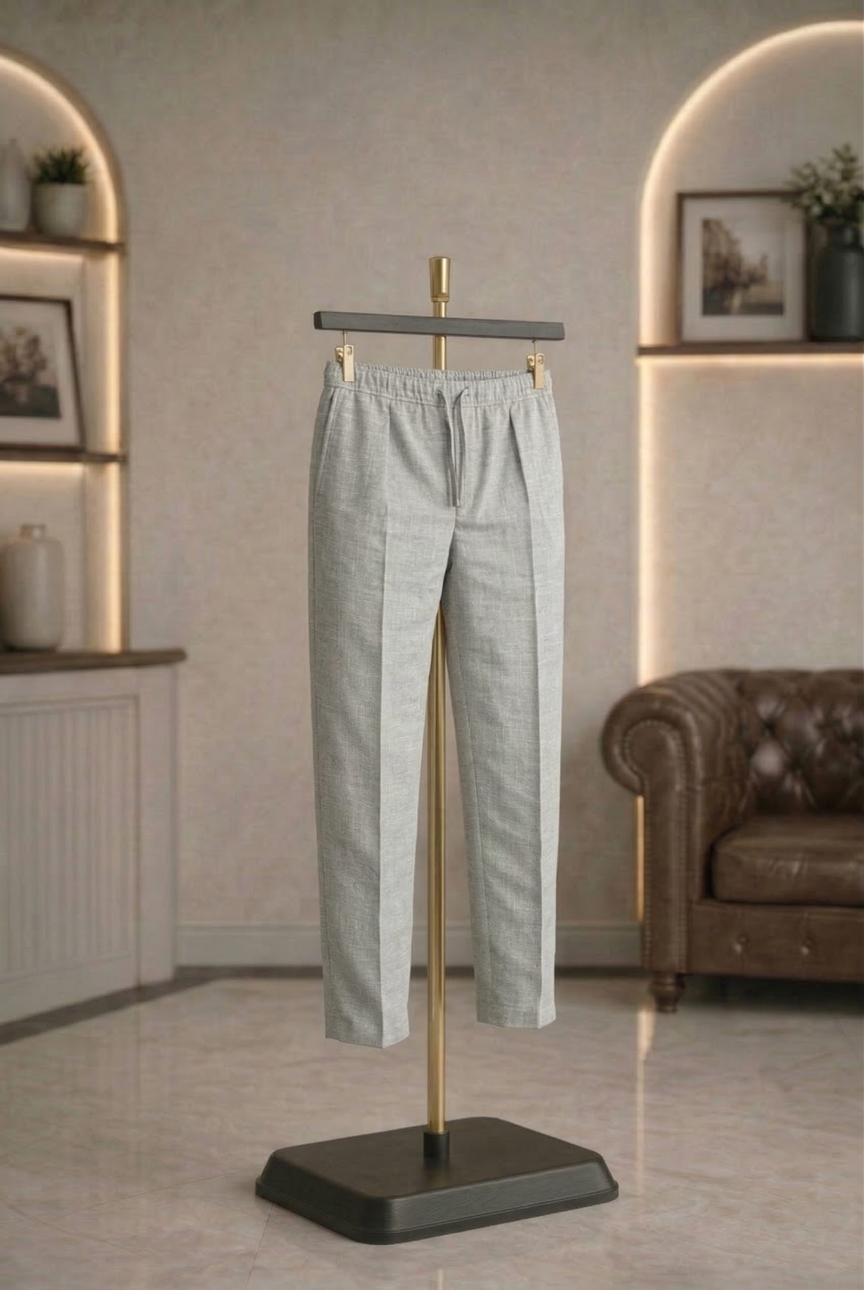 Light Grey Linen Drawstring Trouser Pant by French Cuff