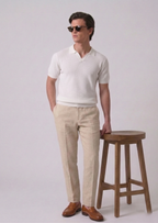 White Textured Half Sleeves Knit Polo T-Shirt
