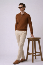 Espresso Textured Half Sleeves Knit Polo T-Shirt