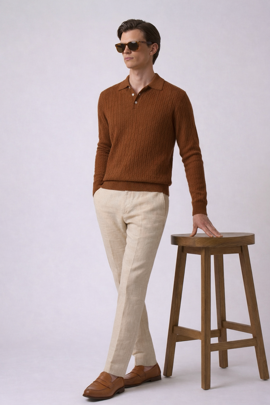 Espresso Textured Half Sleeves Knit Polo T-Shirt