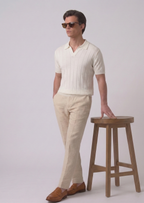 White Contour Textured Half Sleeves Knit Polo T-shirt