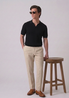 Black Textured Half Sleeves Knit Polo T-Shirt