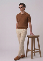 Espresso Textured Half Sleeves Knit Polo T-Shirt