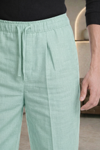 Minty Green Linen Drawstring Trouser Pant by French Cuff