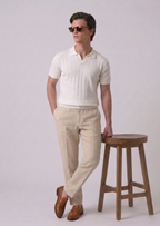 White Contour Textured Half Sleeves Knit Polo T-shirt