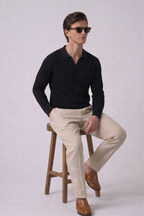 Black Textured Half Sleeves Knit Polo T-Shirt