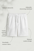 White Linen Drawstring Shorts by French Cuff
