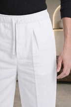 White Linen Drawstring Trouser Pant by French Cuff