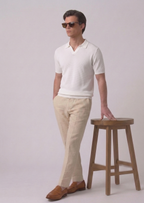 White Textured Half Sleeves Knit Polo T-Shirt