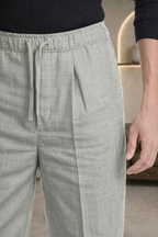 Light Grey Linen Drawstring Trouser Pant by French Cuff