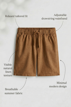 Brown Linen Drawstring Shorts by French Cuff
