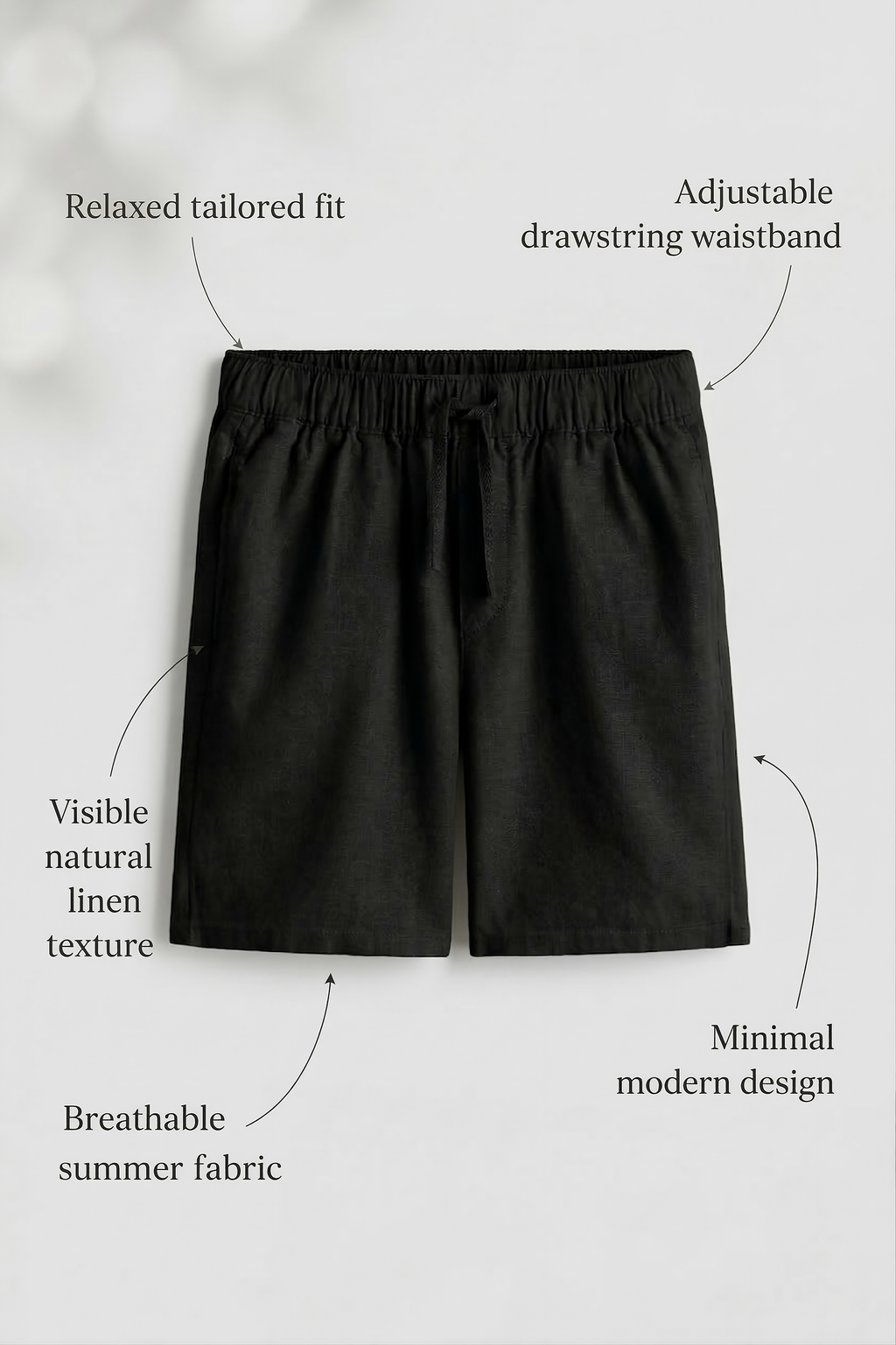 Black Linen Drawstring Shorts by French Cuff