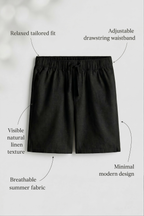 Black Linen Drawstring Shorts by French Cuff