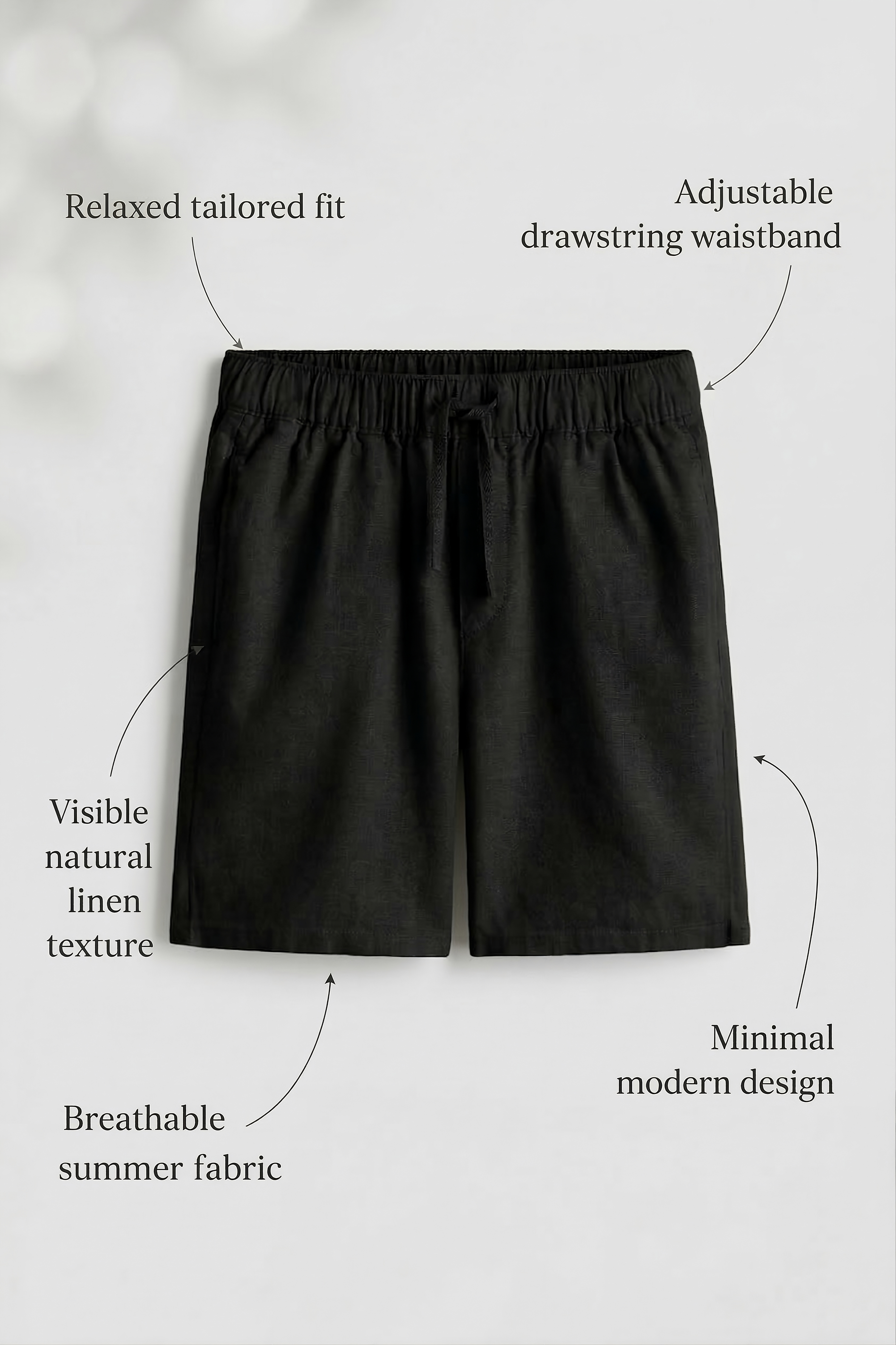 Black Linen Drawstring Shorts by French Cuff