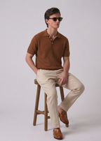 Espresso Textured Half Sleeves Knit Polo T-Shirt