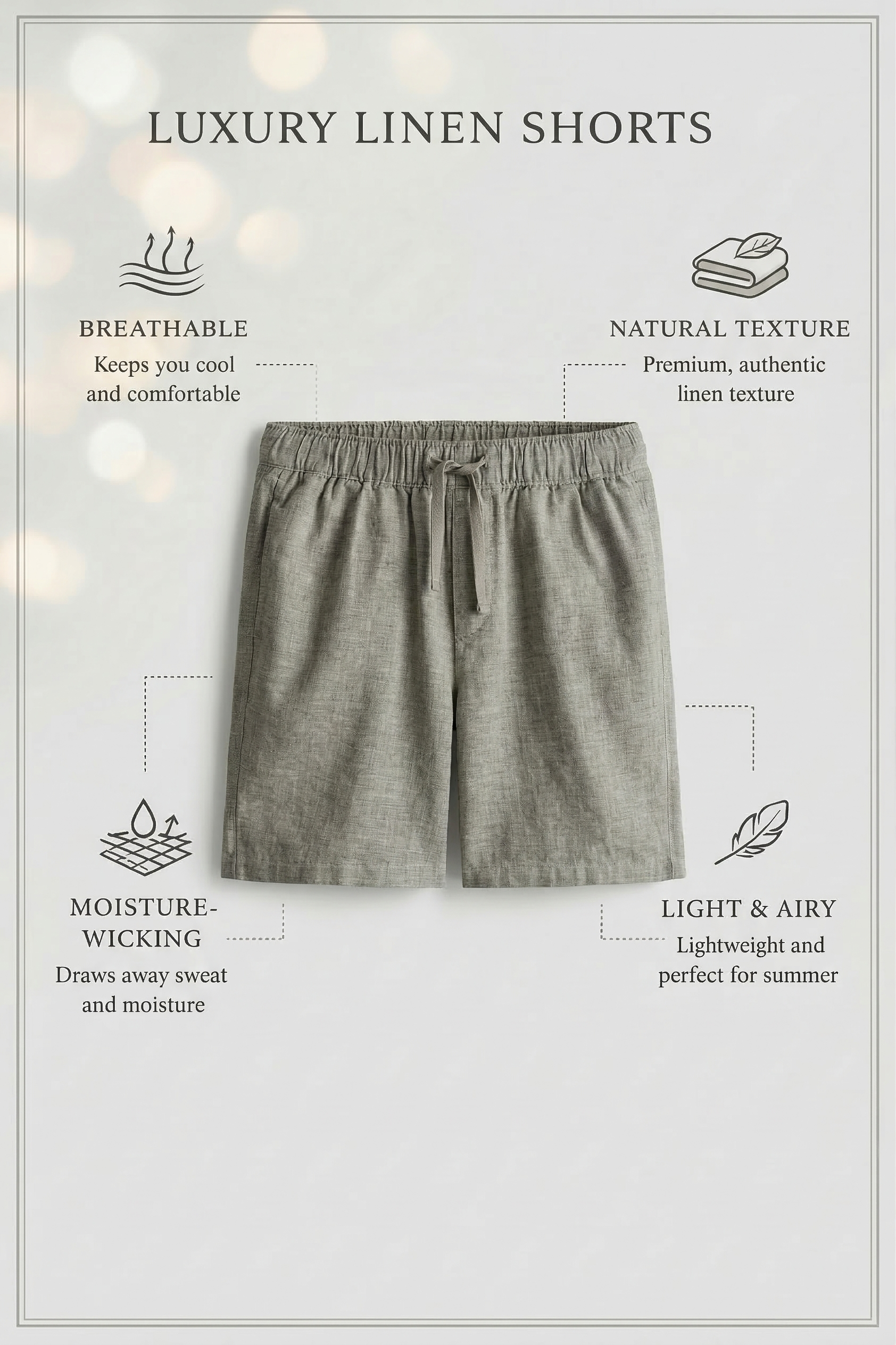 Light Grey Linen Drawstring Shorts by French Cuff