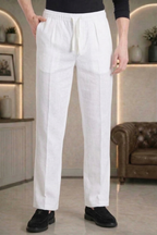 White Linen Drawstring Trouser Pant by French Cuff