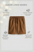 Brown Linen Drawstring Shorts by French Cuff