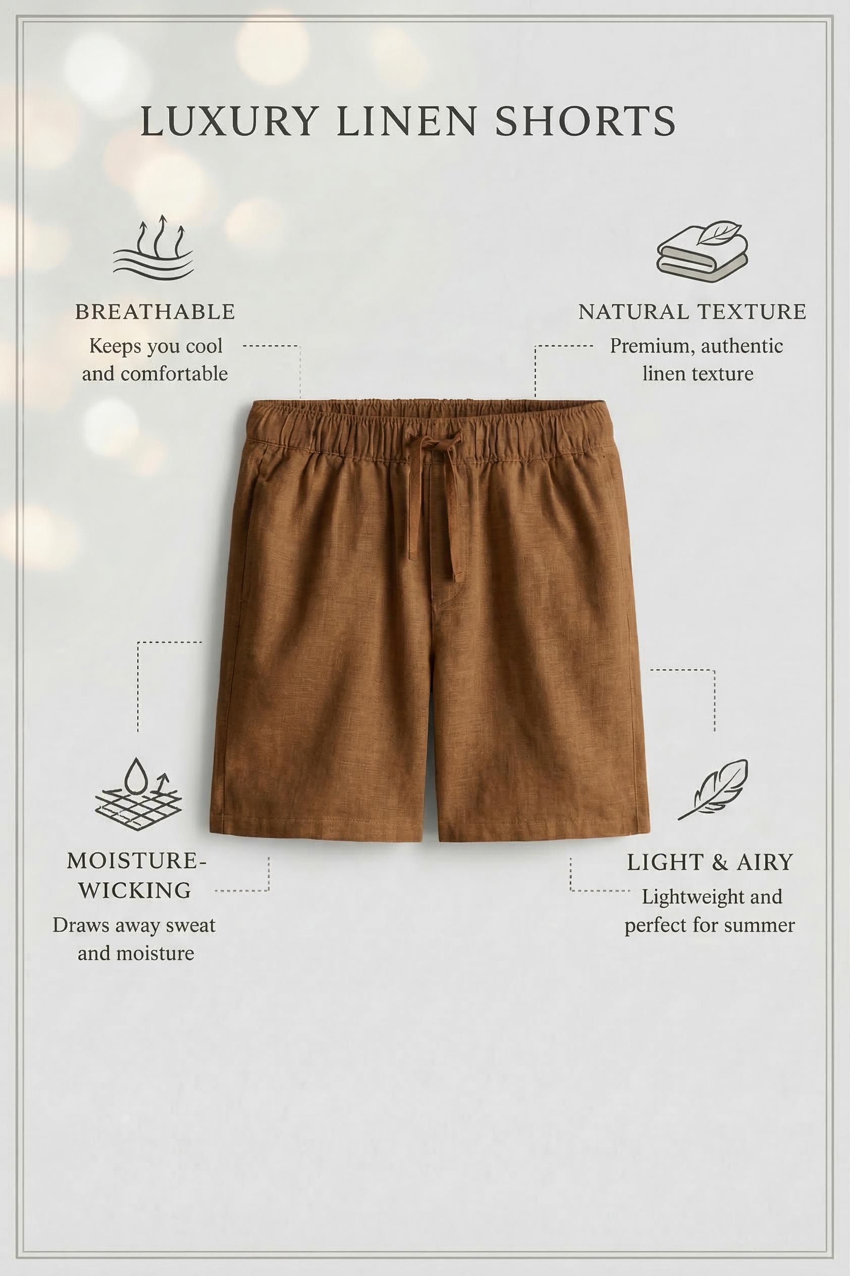 Brown Linen Drawstring Shorts by French Cuff