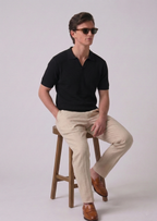 Black Textured Full Sleeves Knit Polo T-Shirt