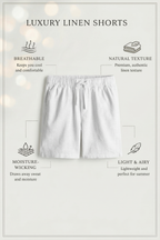White Linen Drawstring Shorts by French Cuff