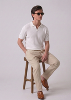 White Textured Full Sleeves Knit Polo T-Shirt