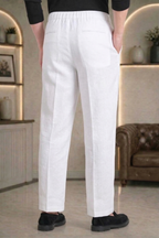White Linen Drawstring Trouser Pant by French Cuff